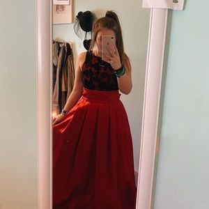 Red and black beaded satin Eliza J ball evening gown 6